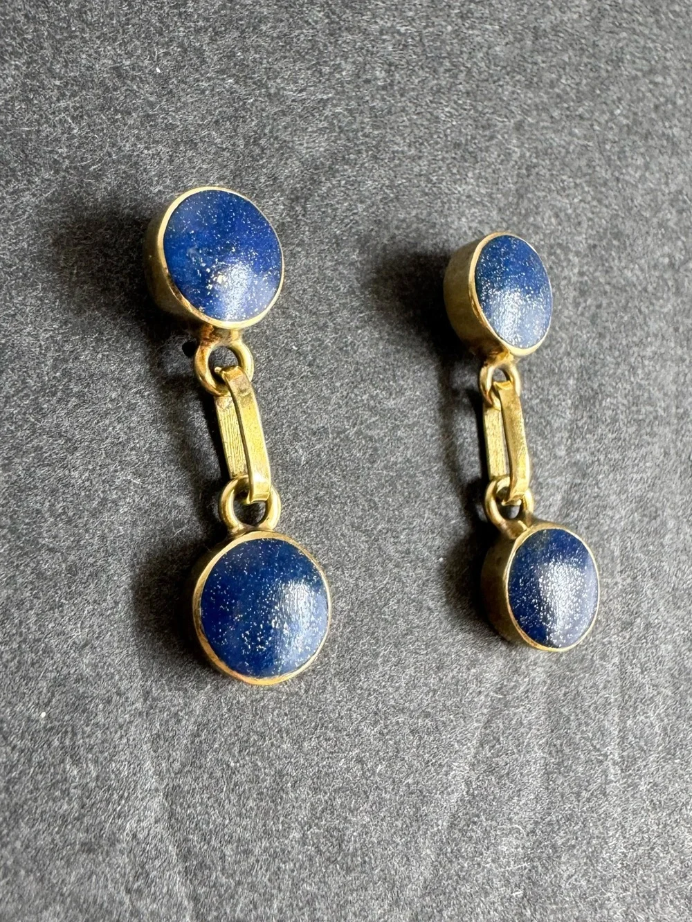Vintage 14K Gold Earrings Lapis Lazuli Pierced Drop Stud Minimalist‎ Dainty
